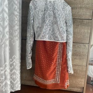 Silver and burnt orange combo saree.